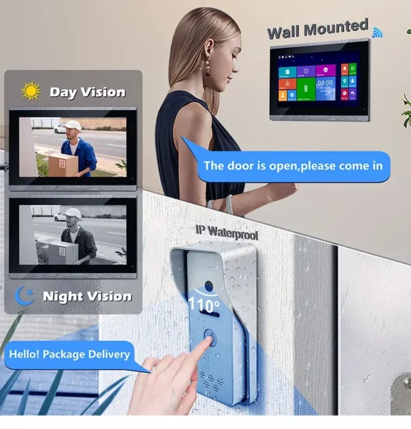 10" WIFI Video Intercom Doorbell Tuya APP Touch Screen Wired Security HD Camera - Image 2